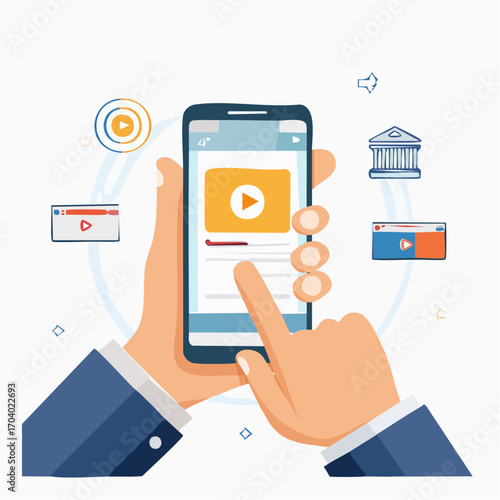 Mobile Phone Video Streaming App With Bank And Website Icons
