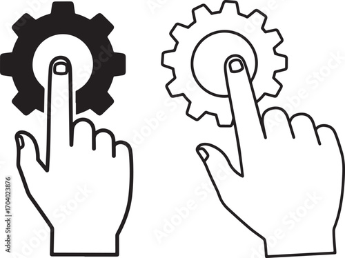 Hand touching gear icon silhouette
