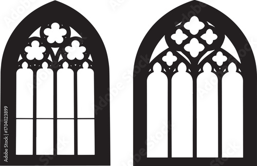 Two gothic arched windows in silhouette style