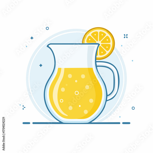 Glass Pitcher Of Lemonade With Lemon Slice On White Background