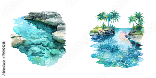 crystal clear lagoon watercolor vector illustration