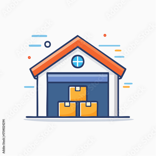 Warehouse Storage Building With Cardboard Boxes