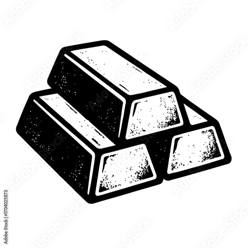Bold black and white vector of three stacked gold ingots. Symbolizing wealth, finance, investment, this textured graphic conveys prosperity, luxury, and economic value. Ideal for banking, security, ma