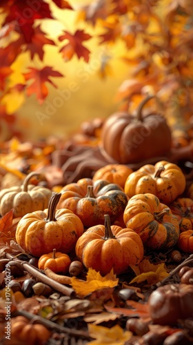 Autumn Abundance Pumpkins and Fall Leaves