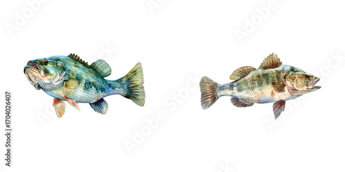 cute bass fish watercolor vector illustration