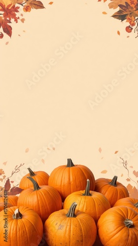 Autumnal Abundance Pumpkins and Fall Leaves Background