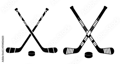 Two Crossed Hockey Sticks and Pucks, Black and White Iconography