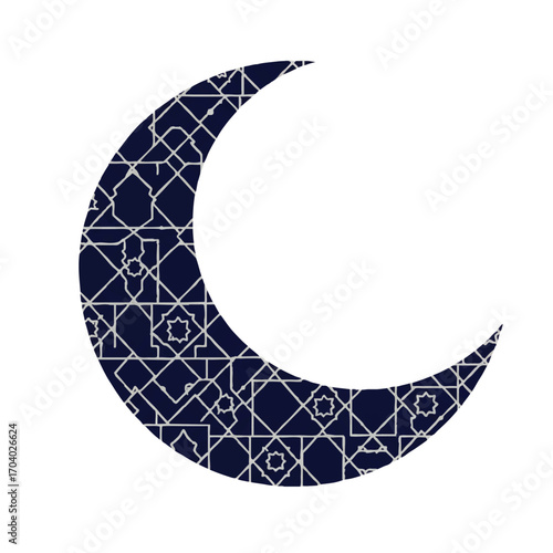 Crescent Moon with Intricate Geometric Islamic Pattern