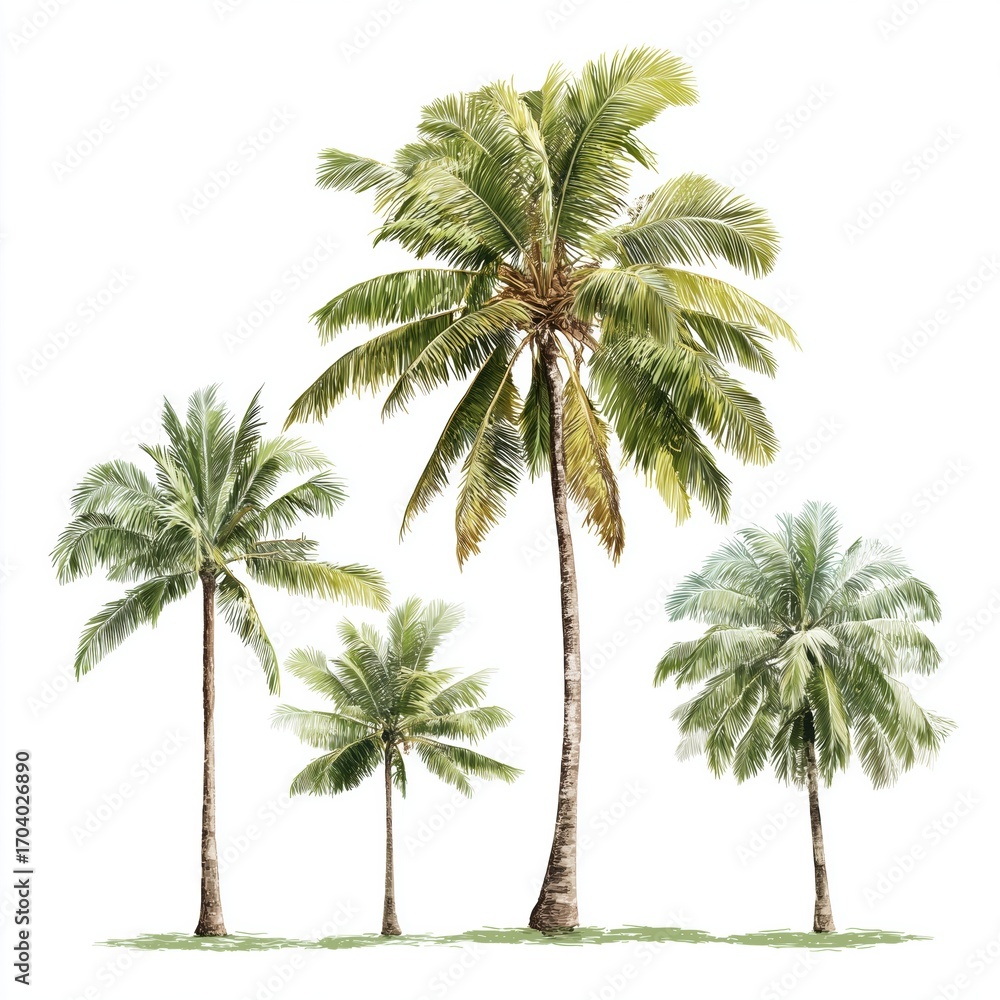 Fototapeta premium Stunning Tropical Palm Trees Illustration , isolated on white background png