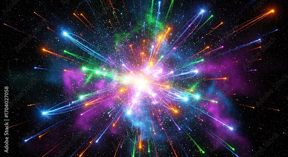 Obraz premium Radiant multi-colored light burst emitting from a central nucleus point