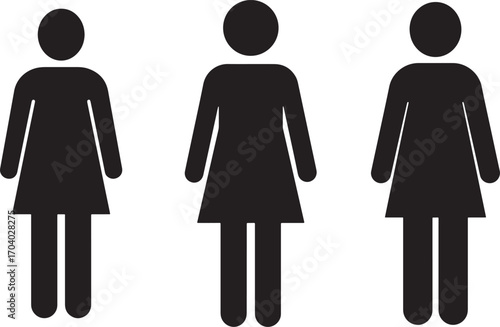 Three female figures standing side by side silhouette