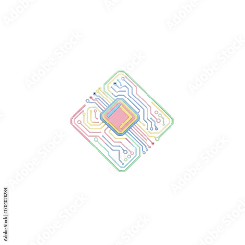 Colorful abstract microchip circuit board illustration isolated on transparent background