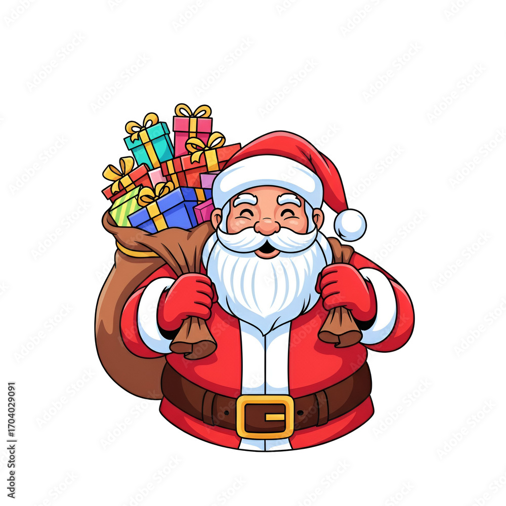 Obraz premium flat vector ilustrations Santa with gifts