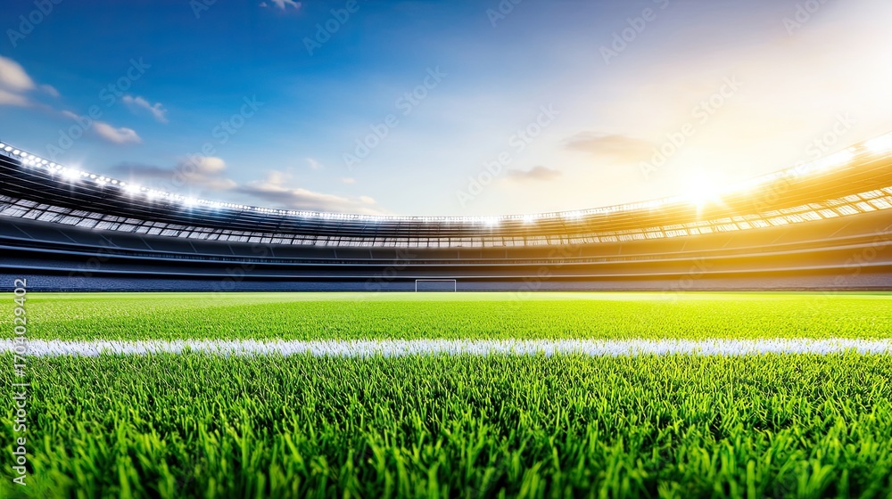 Fototapeta premium Empty soccer stadium at sunset
