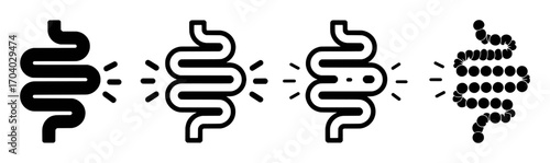 Intestinal health and digestion process icons, medical illustration