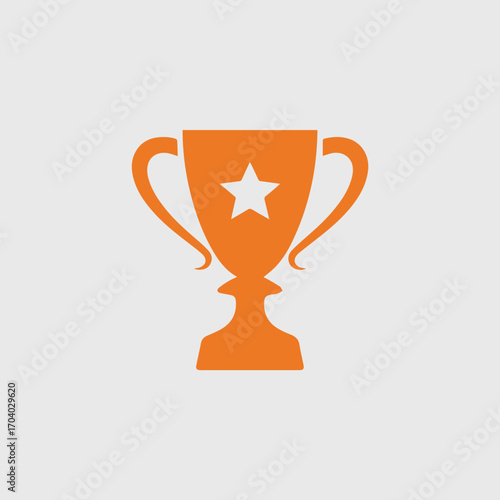 A bold orange trophy with a star emblem, symbolizing victory and achievement against a light gray backdrop, ideal for awards and successrelated themes isolated on transparent background
