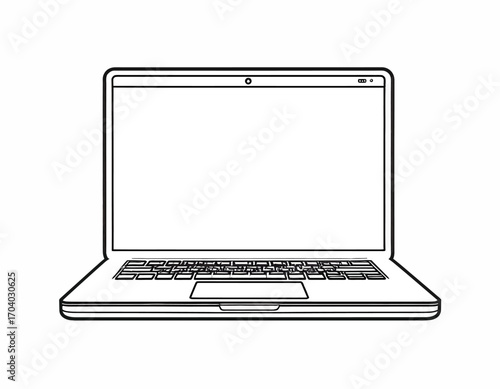 A clean and simple vector illustration of a laptop computer, depicted with minimalist bold outlines and no text