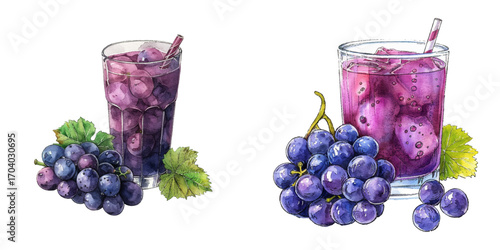grape juice watercolor vector illustration