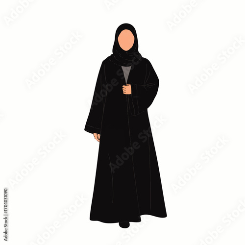 Elegant Black Abaya Fashion Illustration for Muslim Woman