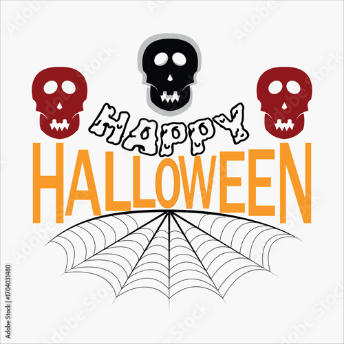 Happy Halloween skull design with spider web illustration