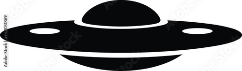 Black silhouette vector illustration of UFO spaceship, alien flying saucer, unidentified object, extraterrestrial spacecraft, space mystery icon design for science fiction themes