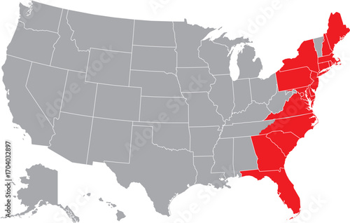 East Coast of the USA Editable Map