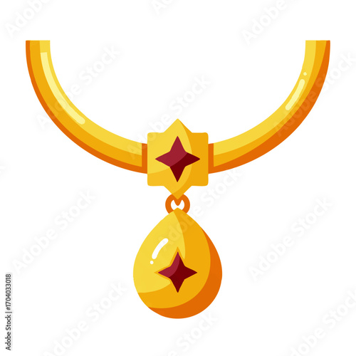 Elegant Gold Necklace with Teardrop Pendant and Ruby Accents