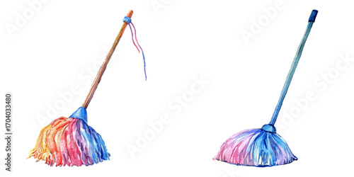 mop watercolor vector illustration