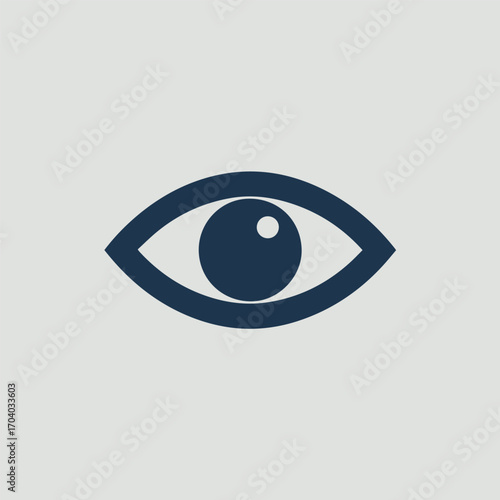 Simple navy blue eye icon representing vision, surveillance, and observation, symbolizing sight, perception, and awareness, isolated on transparent background
