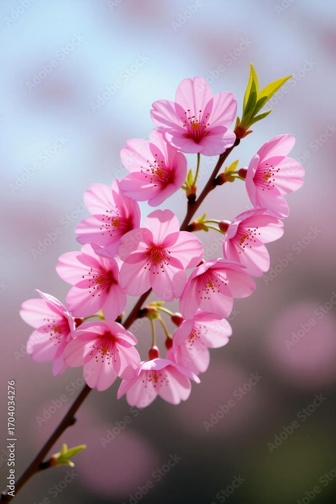 Fototapeta premium Delicate pink cherry blossoms bloom on a branch in spring