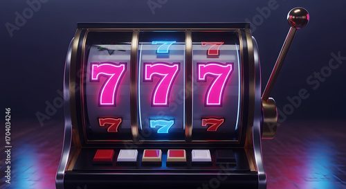 Las Vegas Casino Slot Machine Jackpot 777 Neon Lights Win Big