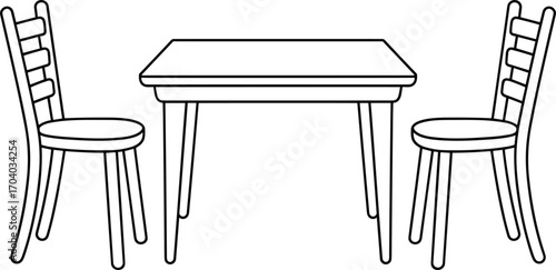 Dining table and chairs vector illustration, simple furniture outline design, modern interior decoration concept, kitchen seating arrangement artwork for home, office, restaurant themes