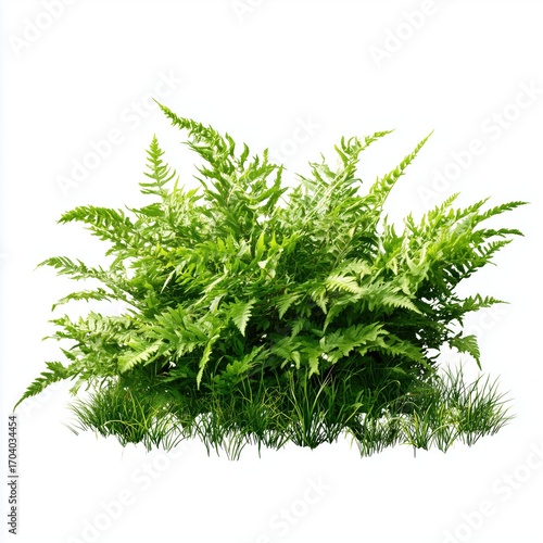 Stunning Green Fern and Grass Cluster , isolated on white background png