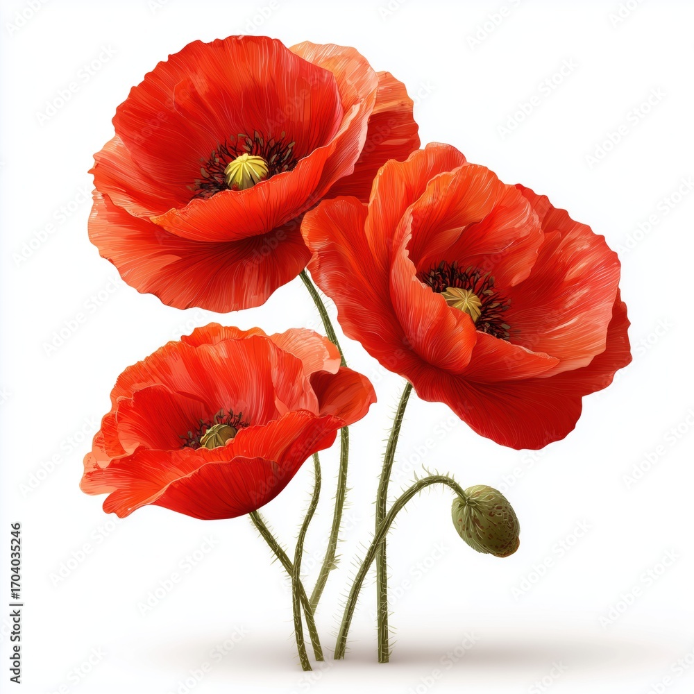 Obraz premium Stunning Red Poppy Bouquet Illustration , isolated on white background png