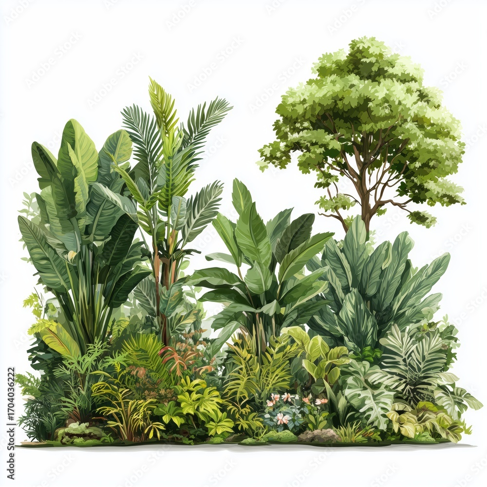Fototapeta premium Tropical Lush Garden Illustration , isolated on white background png