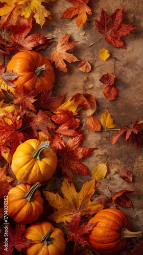 Autumn Abundance Pumpkins and Fall Leaves