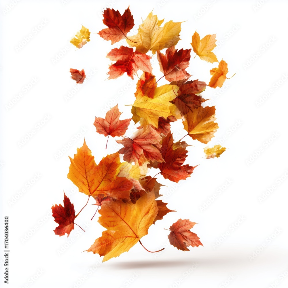 Fototapeta premium Autumn Leaves Falling in the Wind , isolated on white background png