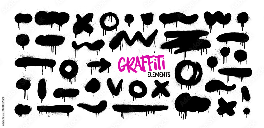 custom made wallpaper toronto digitalSpraypaint graffiti element set. Urban street art grunge brush stroke, dot, arrow and smears with drips and splatters. Dirty messy airy ink stroks, circles and blots. Vandal graphic elements.