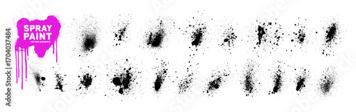 Grunge graffiti spray paint splashes and drops. Spraypaint mud effect. Street art and urban style splatter paint. Punk grunge aerosol effect vector elements. Splash and drip dissolve texture design.