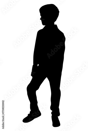 Black silhouette of standing child. Vector illustration
