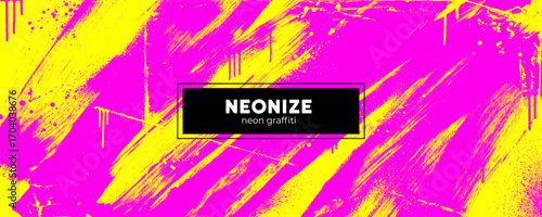 Neon spray paint background with punk urban street art and dynamic mockup template for banner design