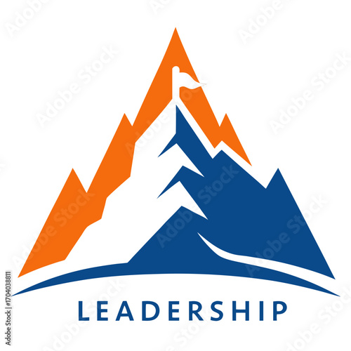 Mountain summit flag symbolizing leadership success and achievement
