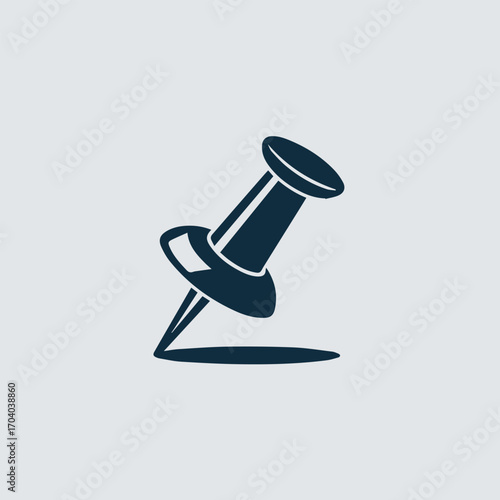 A sleek, dark blue pushpin icon with a rounded head and sharp point, casting a subtle shadow, isolated on transparent background, symbolizing precision and focus