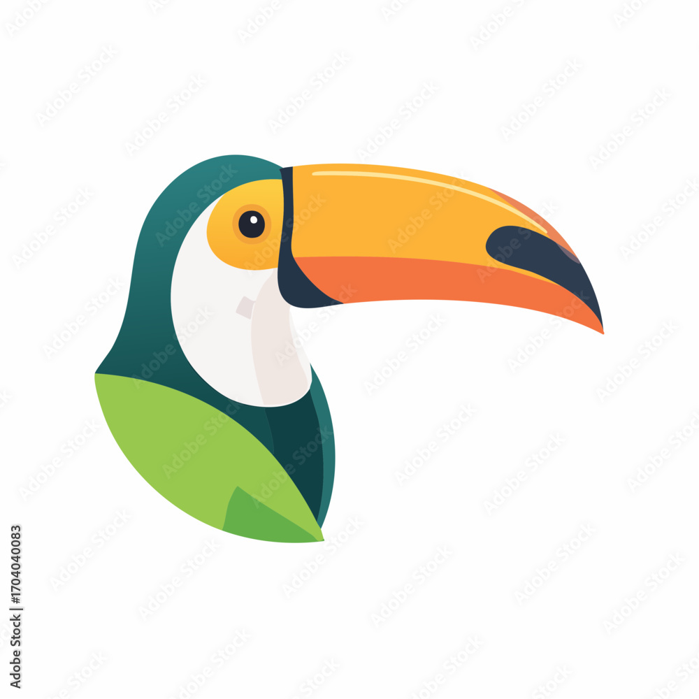 Naklejka premium Toucan Bird With Orange Beak And Green Plumage