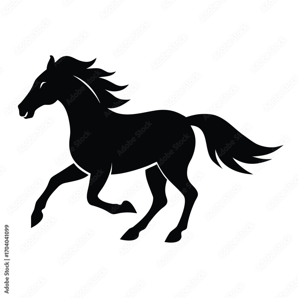 Obraz premium Bold black horse gallops across the frame with flowing mane and tail, transparent background