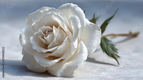 A pristine white rose set against a clean background, symbolizing purity and elegance in a beautiful wedding setup