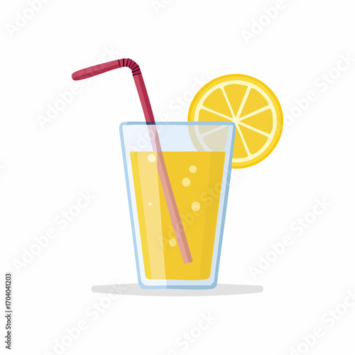 Glass Of Lemonade With Lemon Slice And Straw