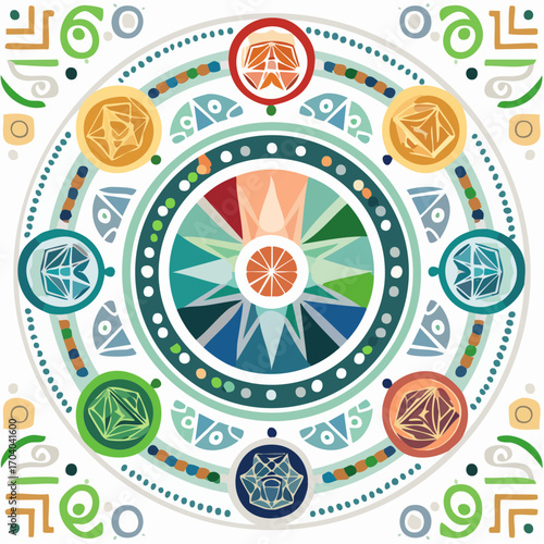 Colorful Geometric Mandala Pattern With Crystals