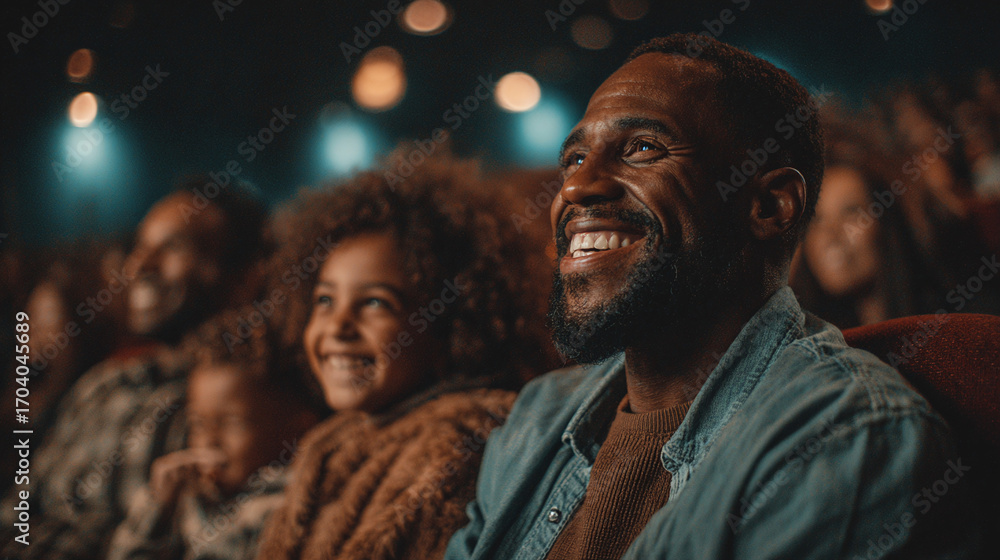 Fototapeta premium african american family watching cinema together in theater smiling laughing and enjoying entertainment bonding and joyful family lifestyle concept