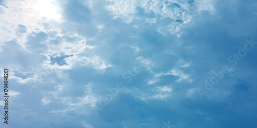 Blue daylight natural fresh clouds fluffy panorama atmosphere love canvas white background image surface splashed wallpaper.